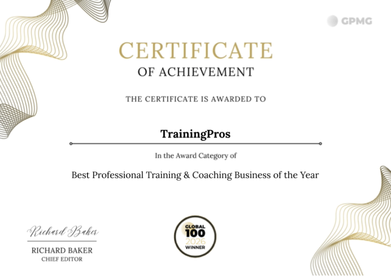 Trainingpros Global 100 Award 2026 – Best Professional Training &Amp; Coaching Business Of The Year