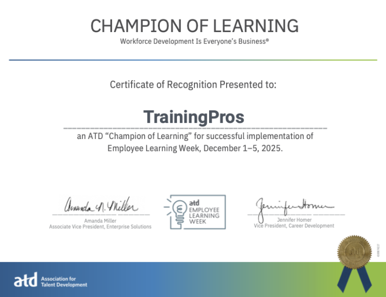 Trainingpros Recognized As A 2025 Champion Of Learning By Atd During Employee Learning Week